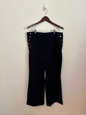 Sailor Style Black Wide Leg Pants with Gold Button Detail